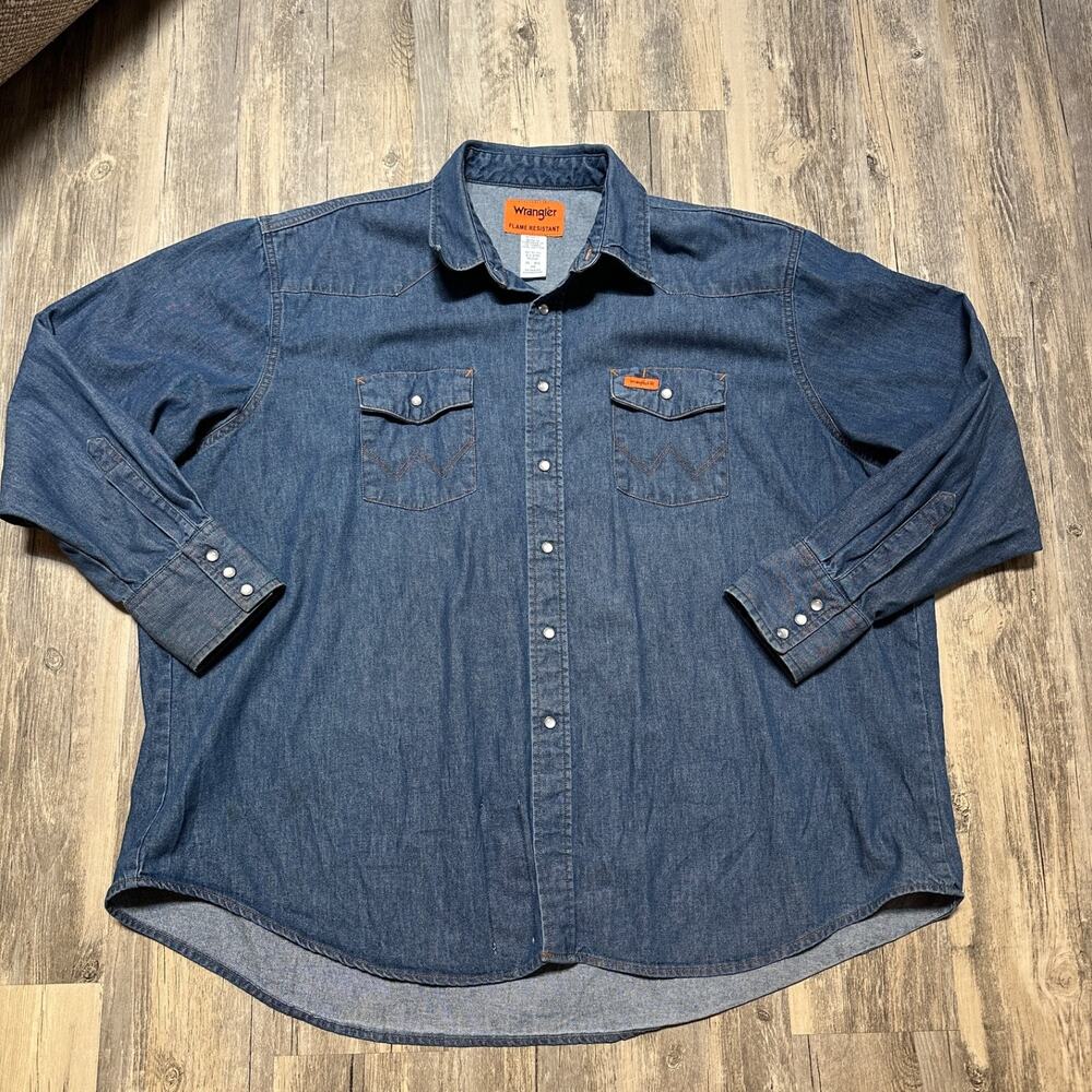 Wrangler FR Riggs Workwear Denim Shirt 3X Big Flame Resistant Pearl Snap HRC2